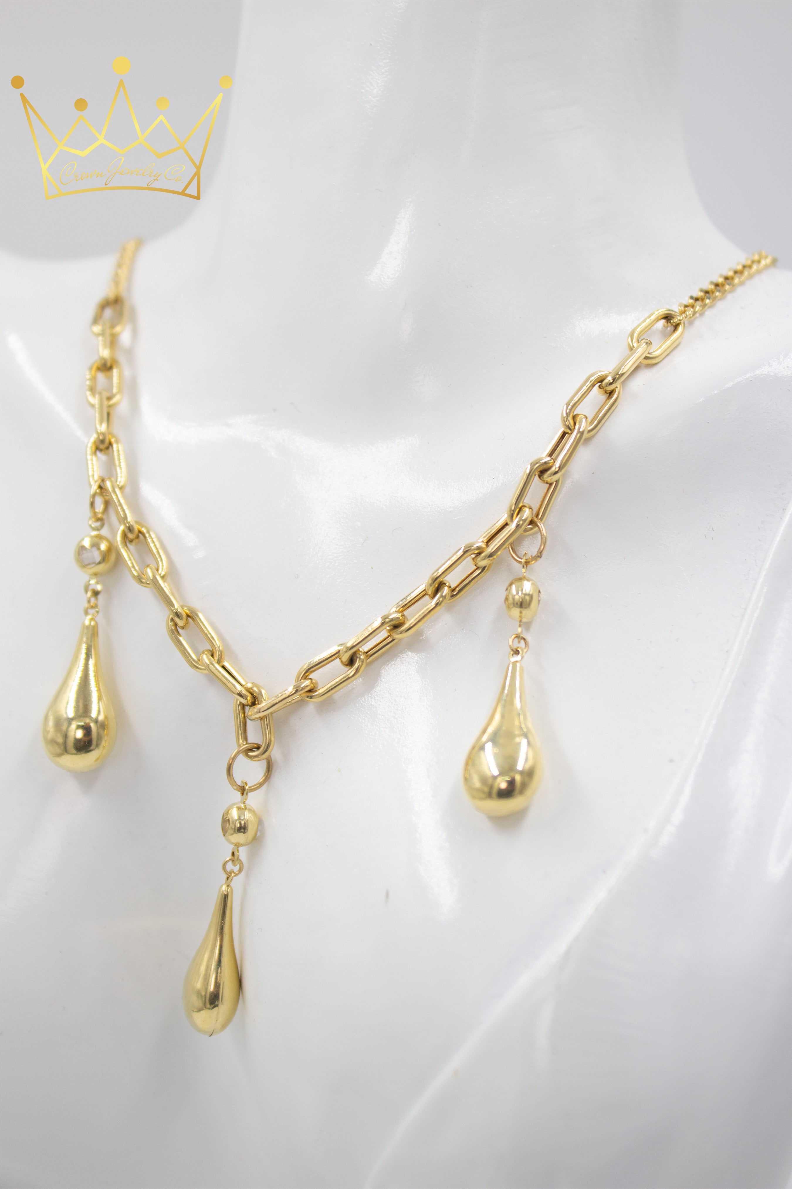 14K Gold Necklace with Three Drops