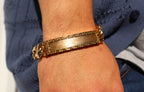 14K Gold Chino Link Bracelet with ID greek boarder