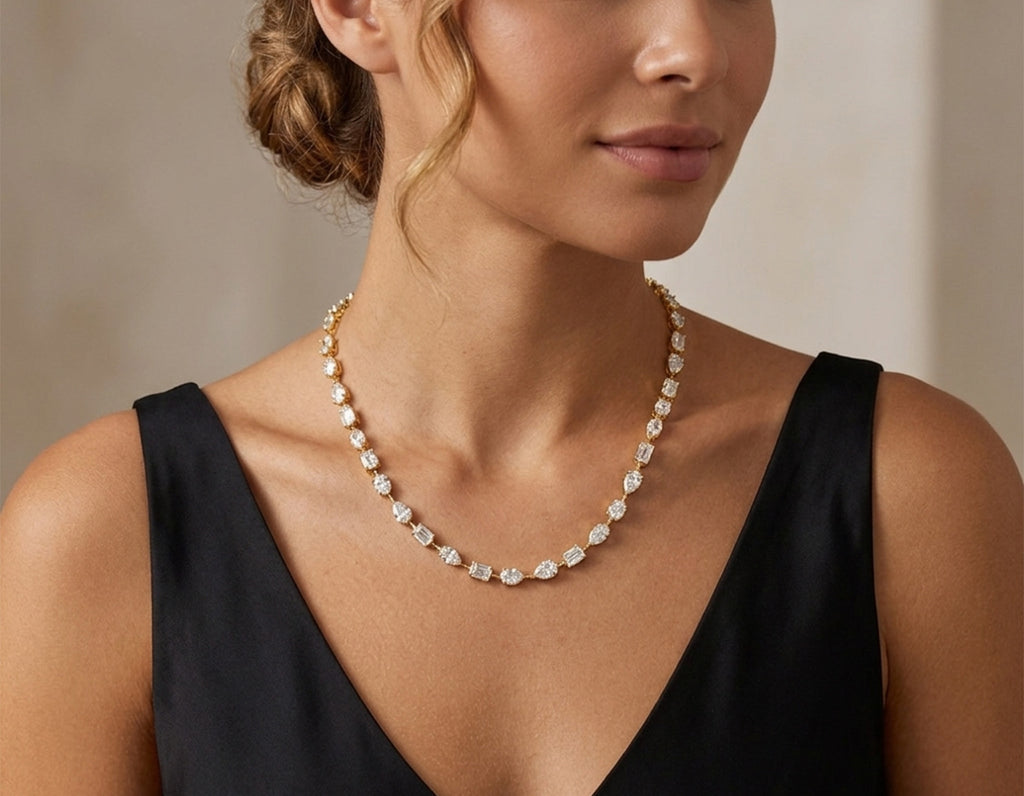 14K Gold Fancy Tennis Necklace