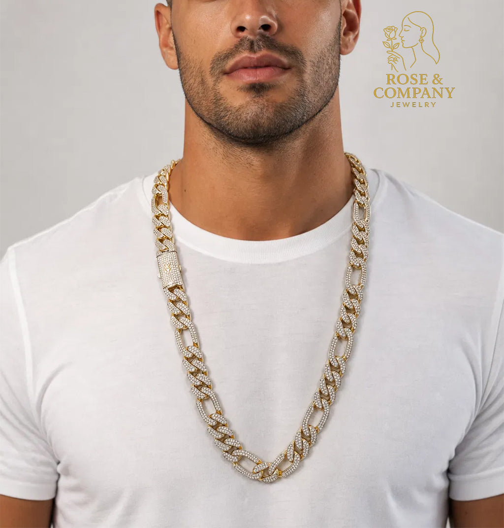 14K Gold Figaro Monaco Chain with Zirconias