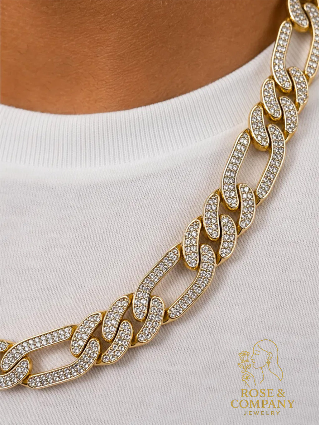 14K Gold Figaro Monaco Chain with Zirconias