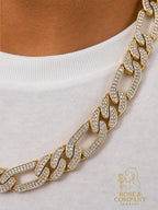 14K Gold Figaro Monaco Chain with Zirconias