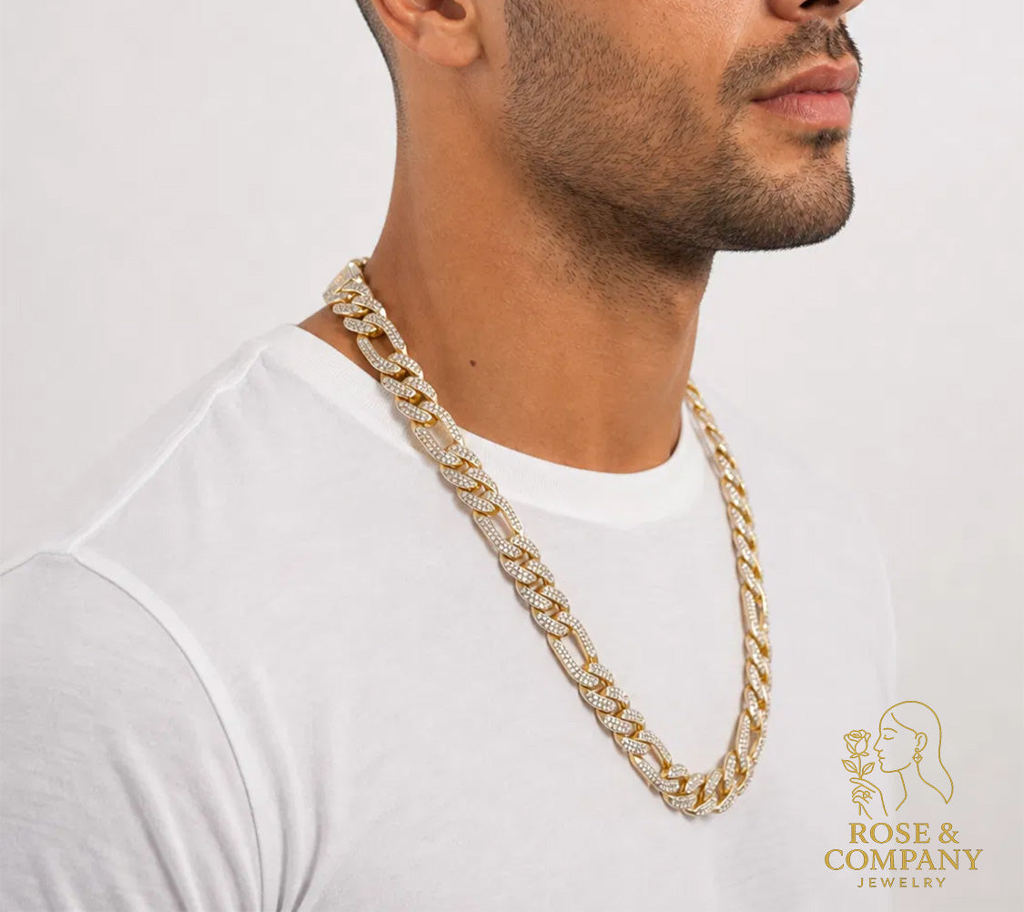 14K Gold Figaro Monaco Chain with Zirconias