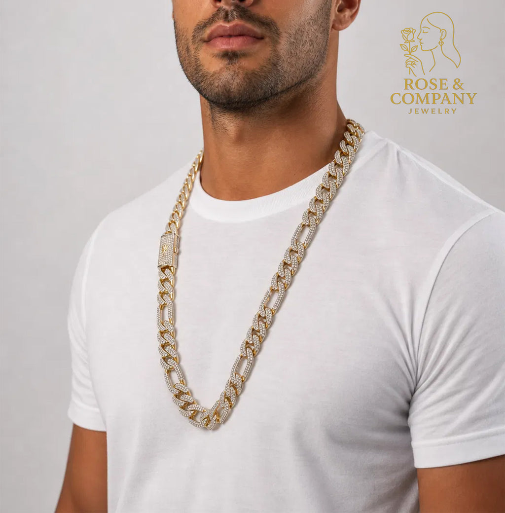 14K Gold Figaro Monaco Chain with Zirconias