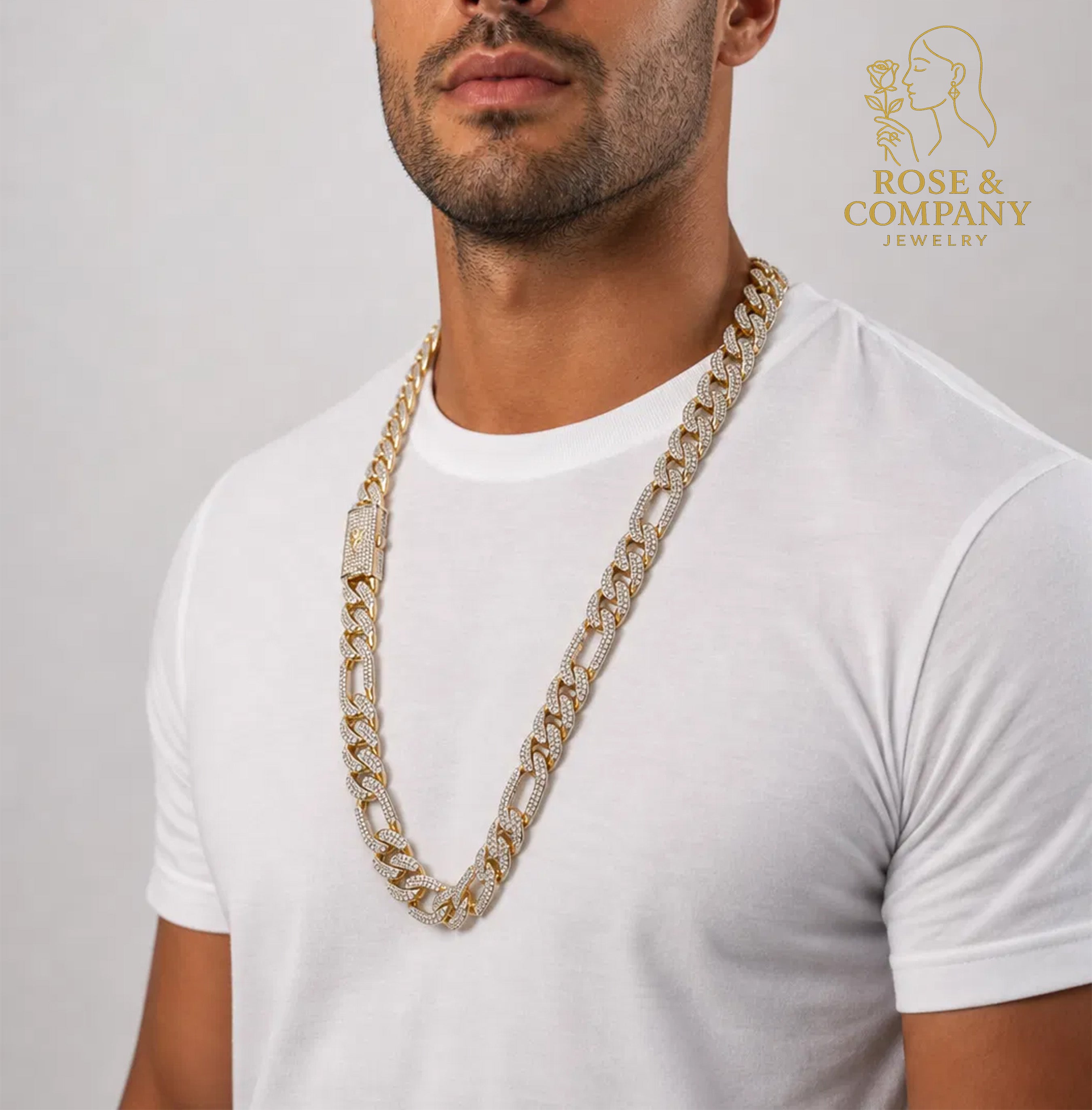 14K Gold Figaro Monaco Chain with Zirconias