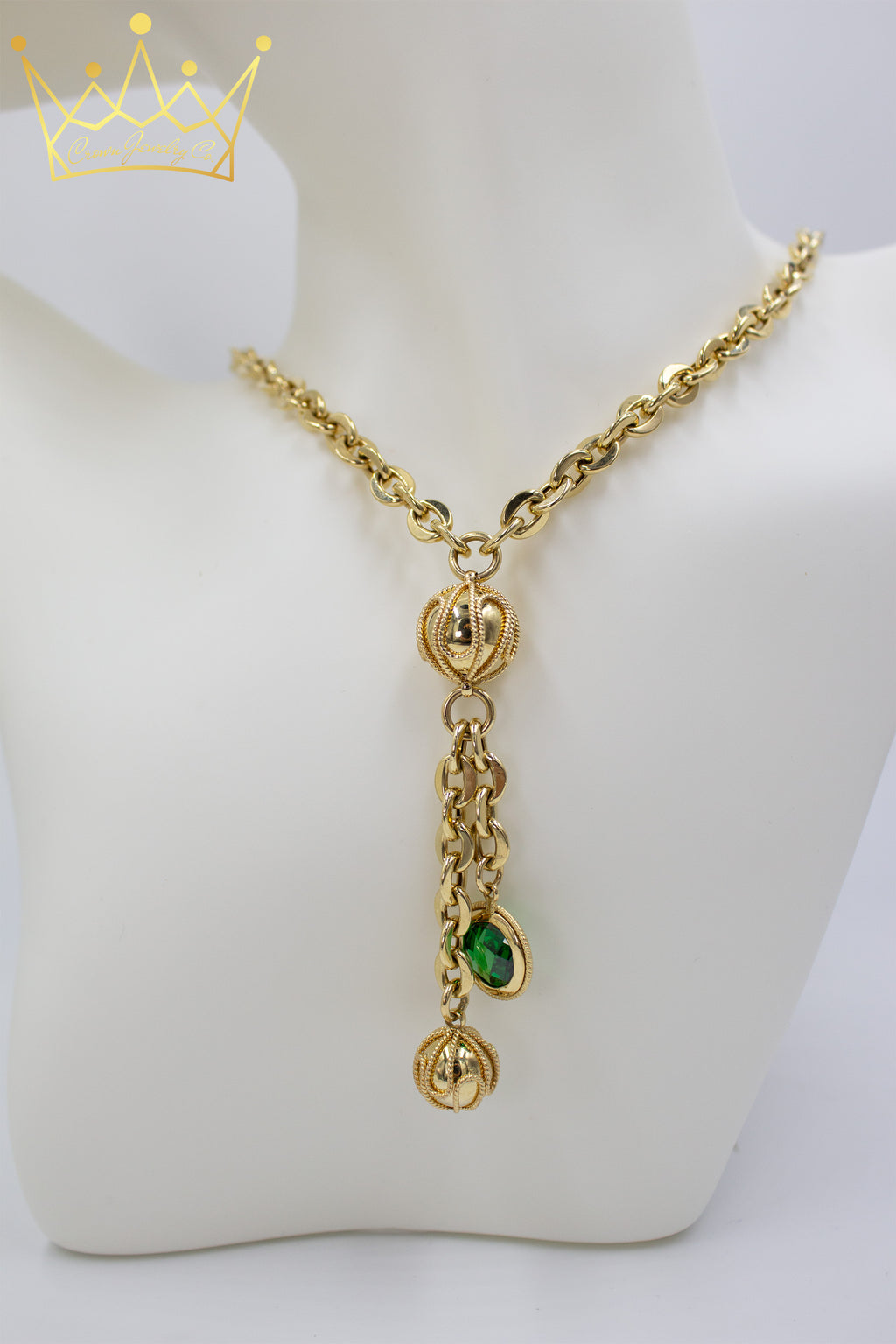 14K Gold Necklace with Green Stone