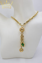 14K Gold Necklace with Green Stone