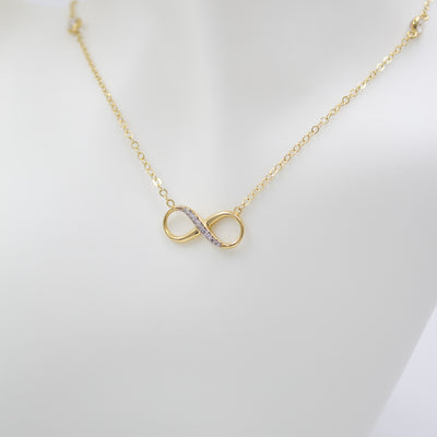 14K Gold Necklace Infinity Necklace with Zirconias