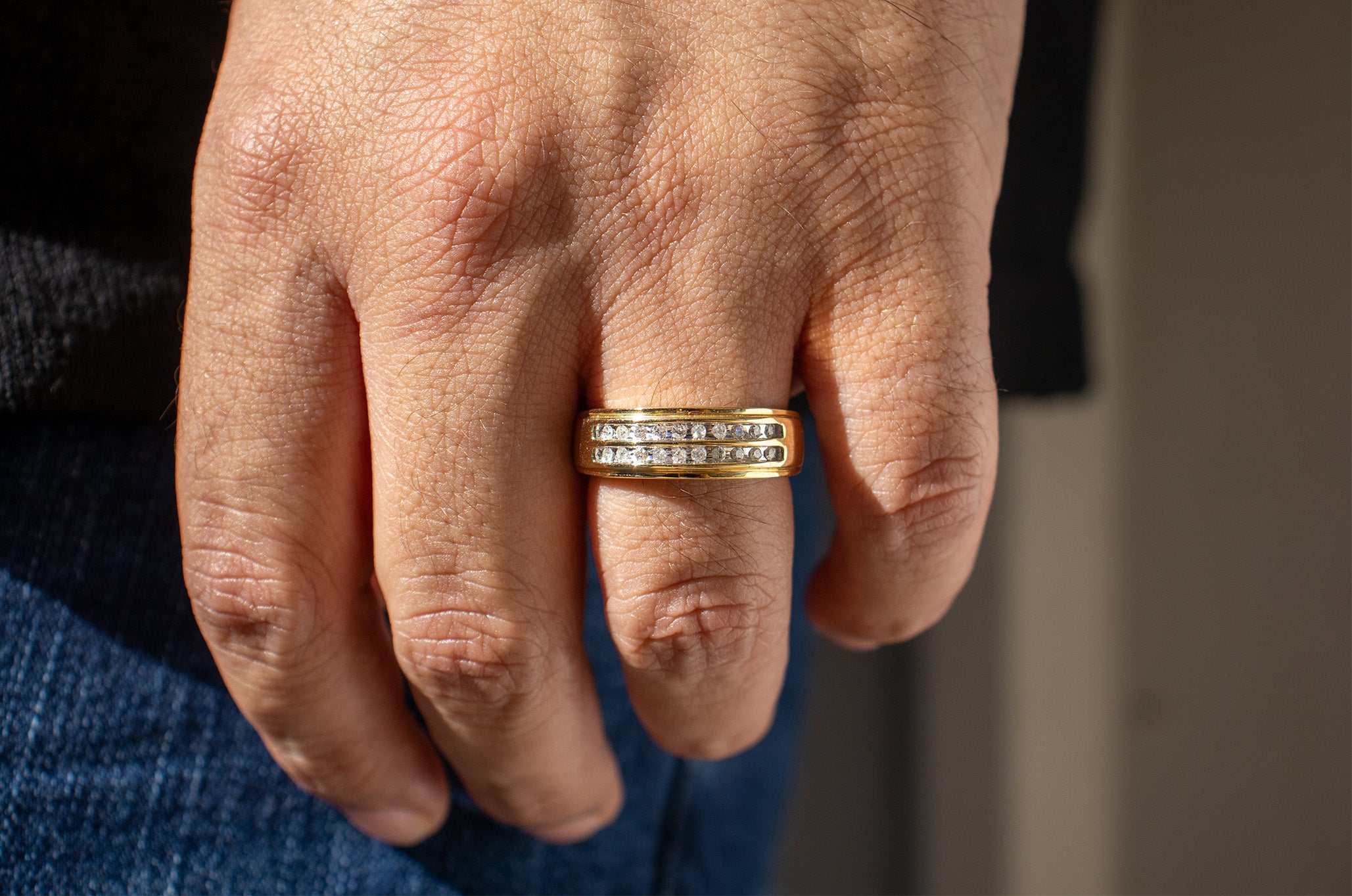 Two Row Natural Diamond Wedding Band
