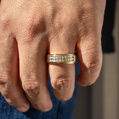 Two Row Natural Diamond Wedding Band