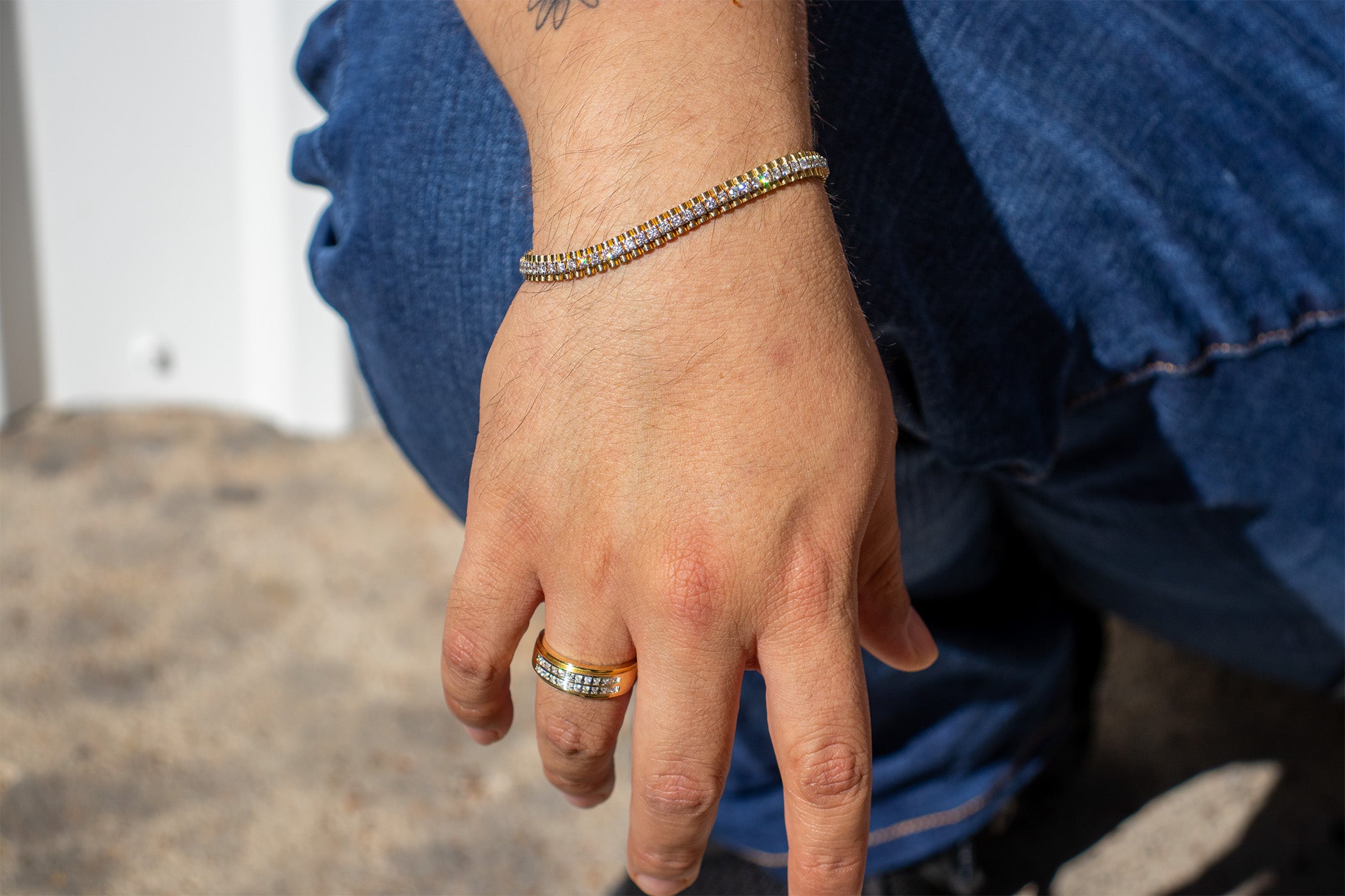14k Gold diamond tennis bracelet unisex