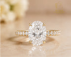 14K Gold Oval with Hidden Halo and Diamond Prongs