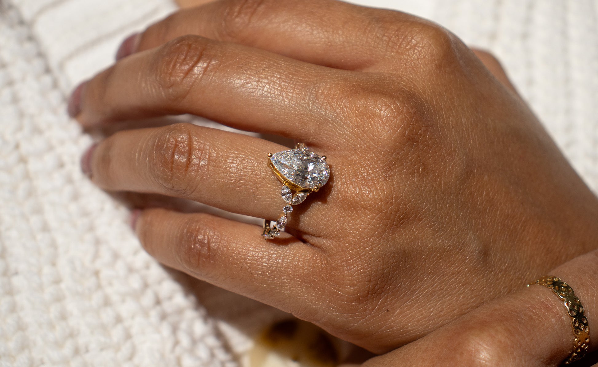 14K Gold Pear Cut Engagement Ring