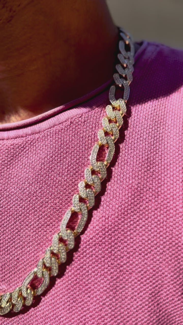 14K Gold Figaro Monaco Chain with Zirconias