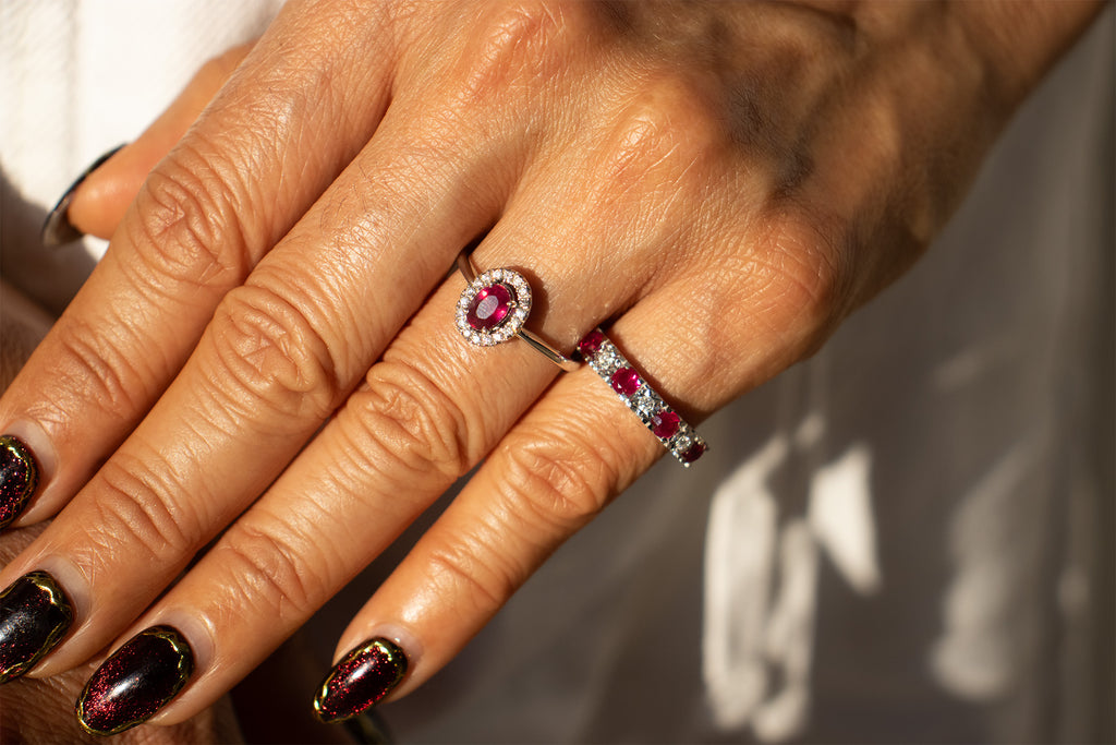 White Gold Band with Diamonds and Rubys