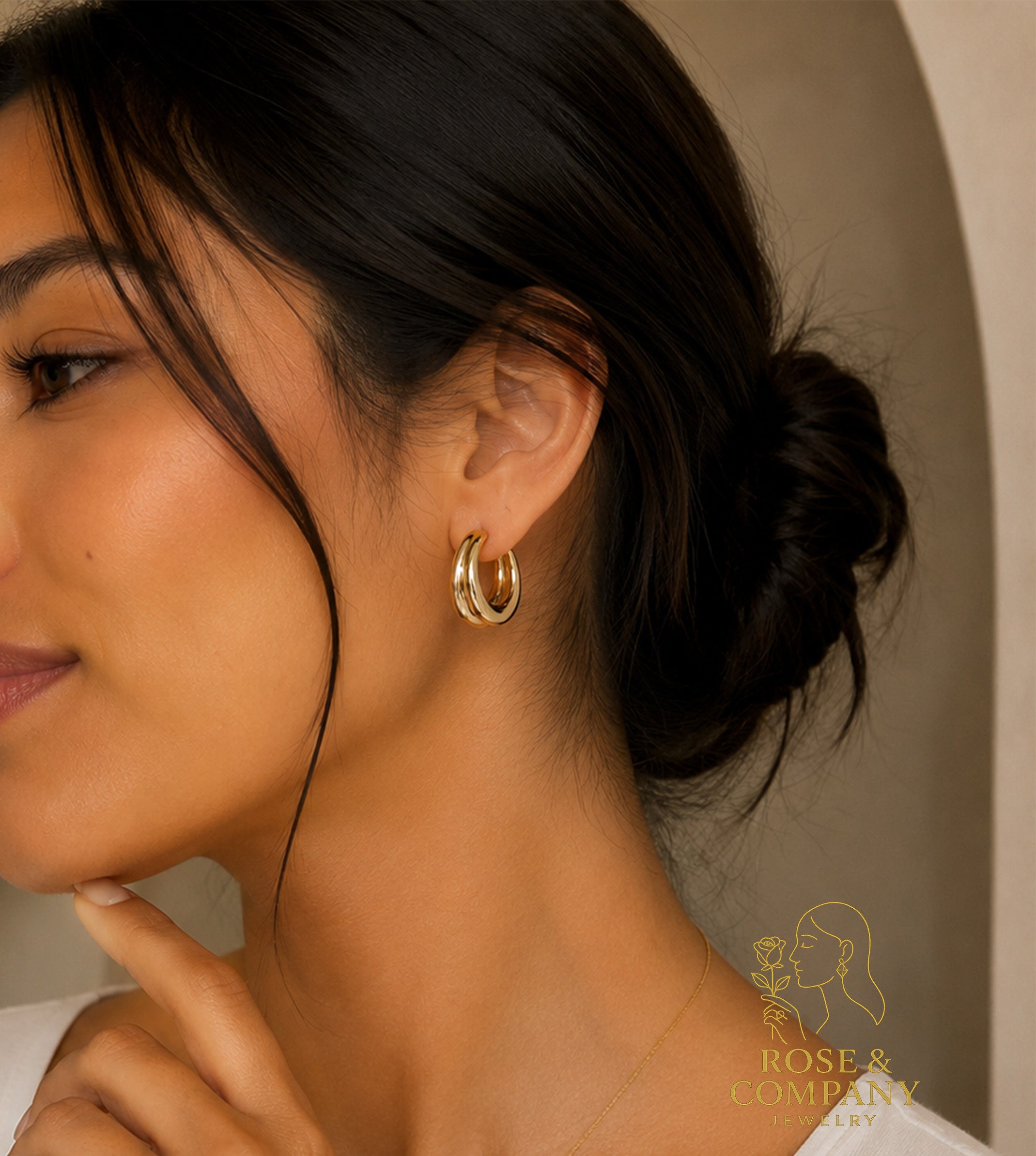 14K Gold Small Round Hoops
